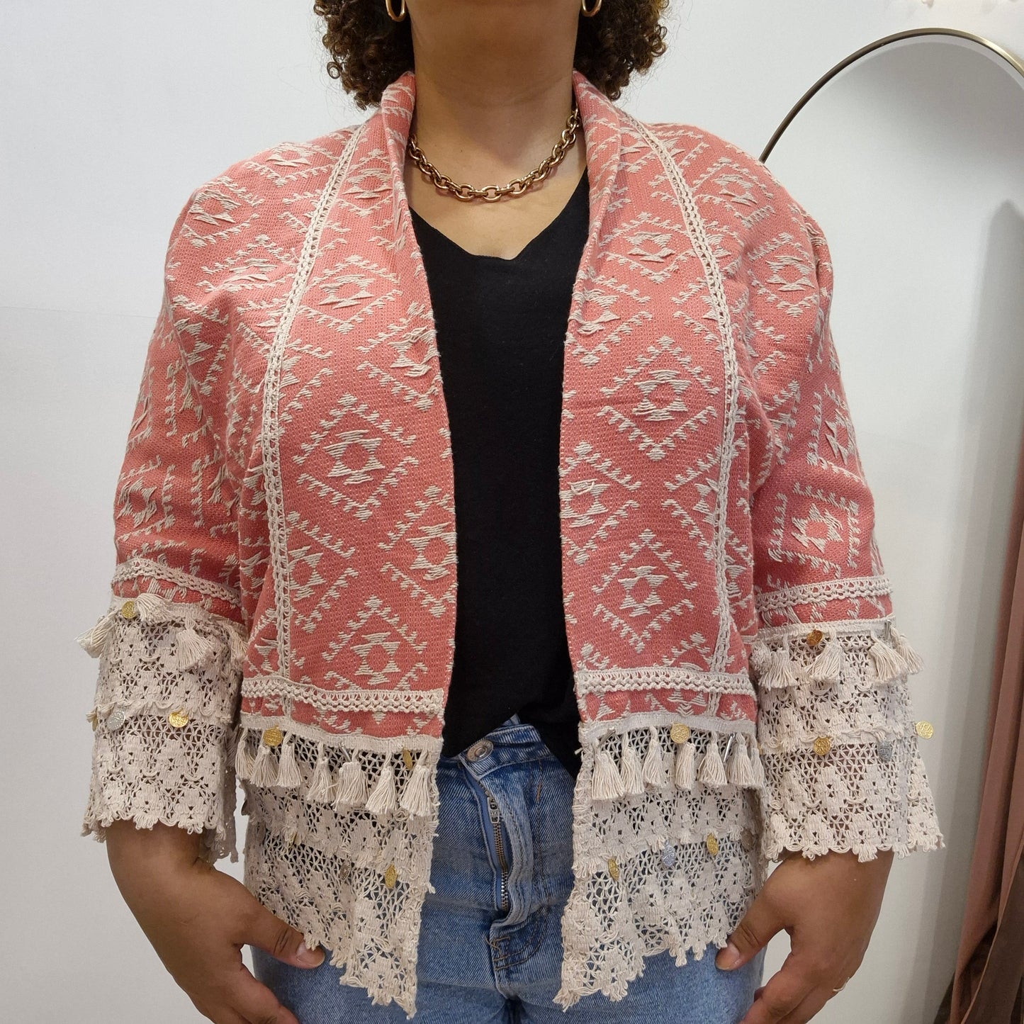 Boho Jacke Spitze- Rose