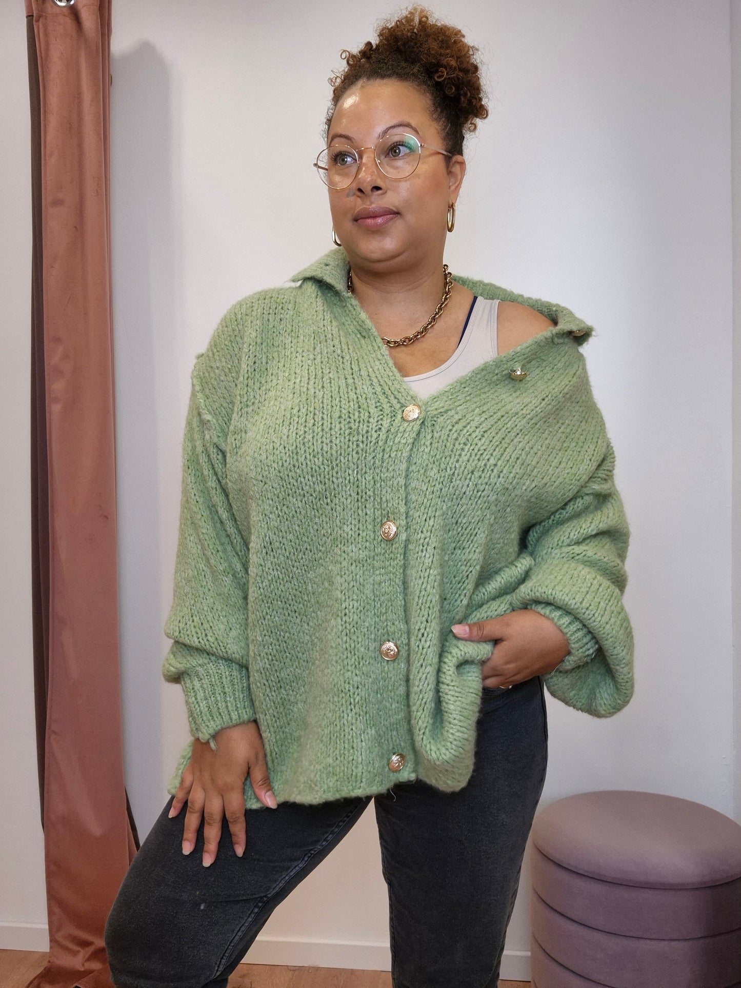 Oversized Strick Cardigan "CozyTimes"- Matcha