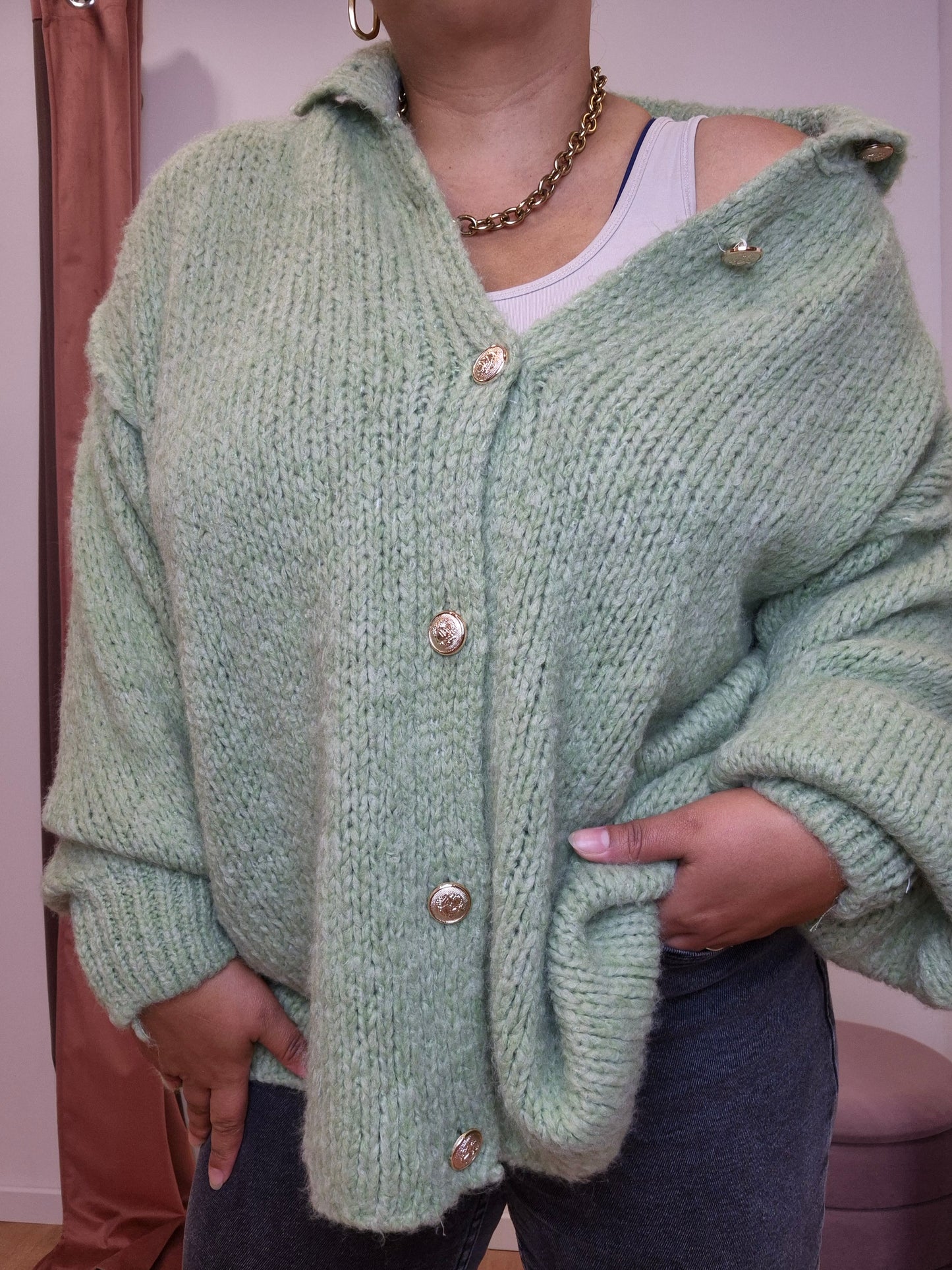 Oversized Strick Cardigan "CozyTimes"- Matcha