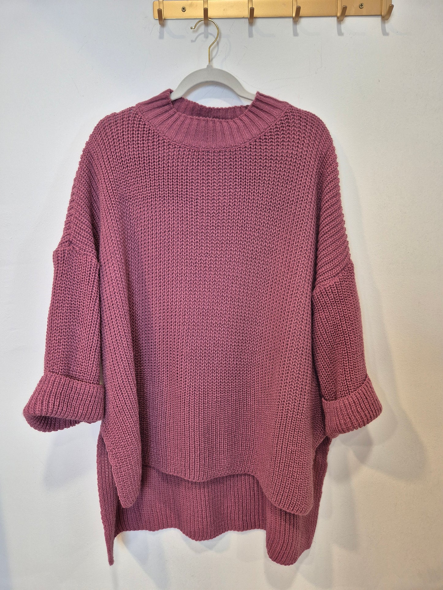 Stehkragen Oversize Pullover mit Schlitz- Beere